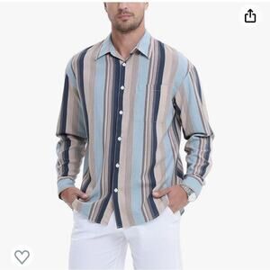 MCEDAR Mens Long Sleeve Linen-Blend Shirt Medium